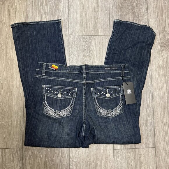 Rock & Republic Jeans Womens 13W  M  Dark Wash BOOTCUT  Bling WINGS - Picture 2 of 11